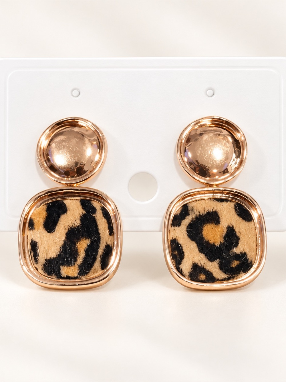 Leopard Print Gold-Tone Drop Earrings - Women's Fashion Jewelry